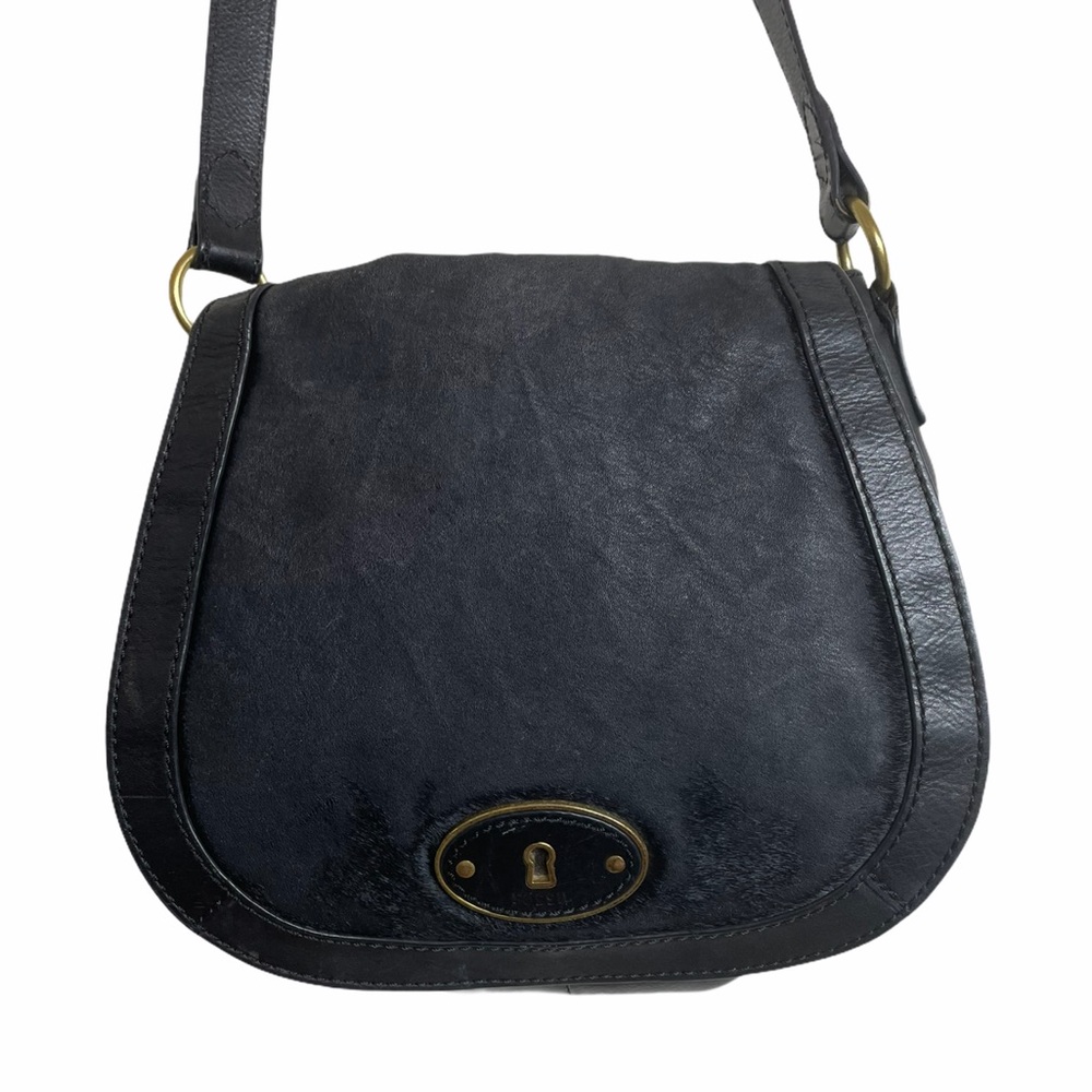 Fossil Black Leather Crossbody Bag Purse Keyhole